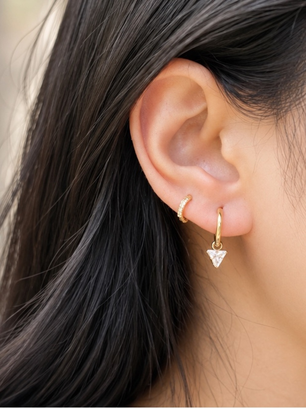 18K Gold Plated Triangle Crystal Huggie Earrings